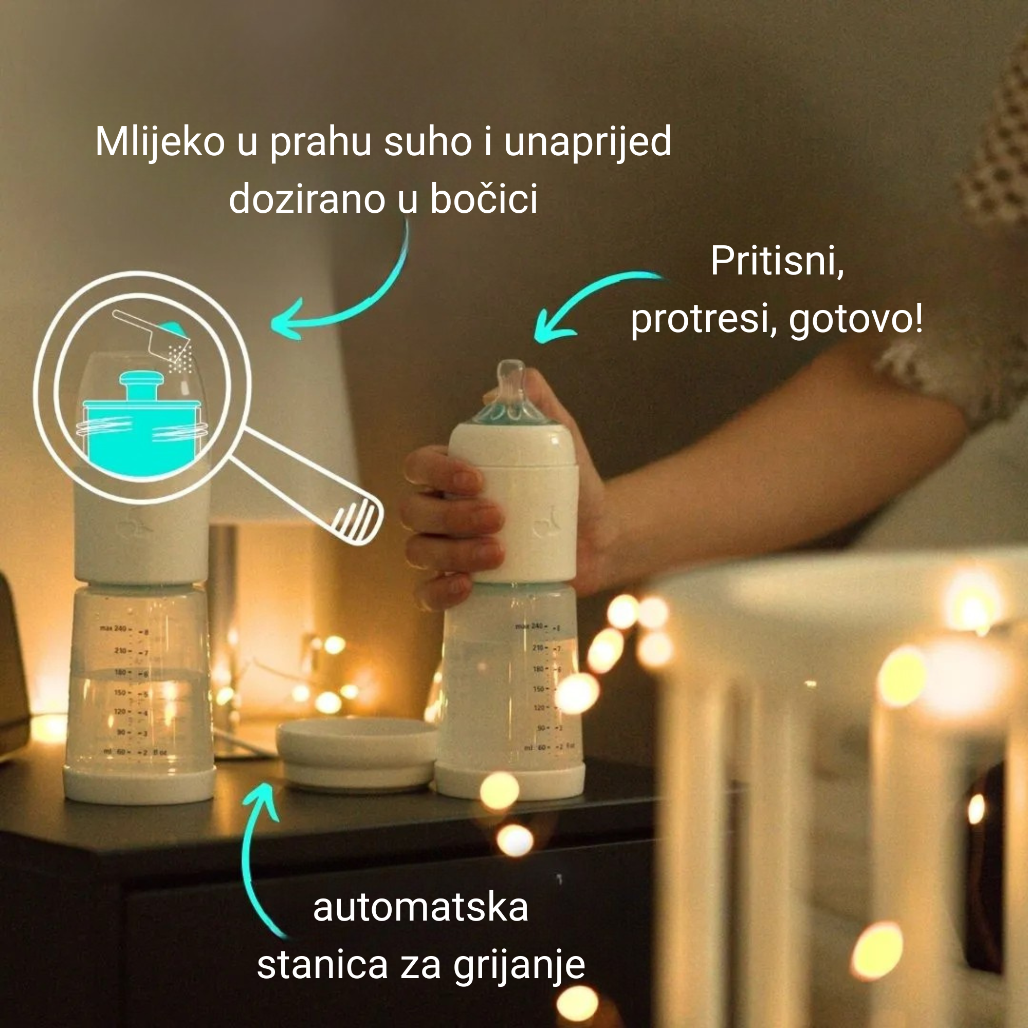 snoozi set: noćna bočica s grijačem za bočice